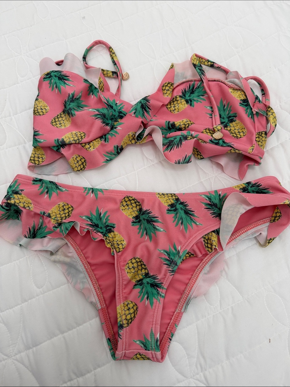 Wildfox Pink Pineapple Ruffle Two-Piece Bikini